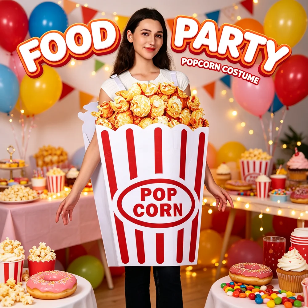 Popcorn - Volwassenen Popcorn Box Kostuum Grappig Eten