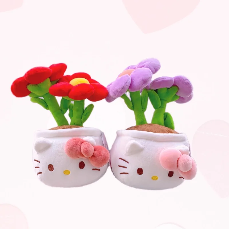 Genuine Sanrio Hello Kitty Character Peripherals Plush Potted Flower Room Decoration Doll Valentine's Day Gift Birthday Gift