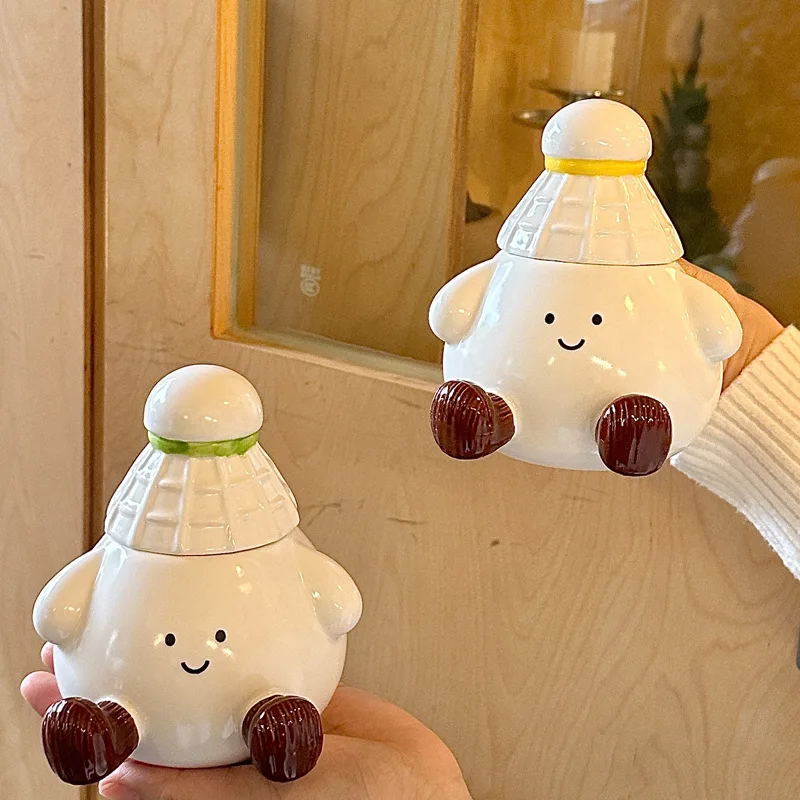 

Cute Funny Badminton Ceramic Mug with Lid for Girls High Looks Drinking Cups Birthday Gift Souvenir Cartoon White Porcelain Mug