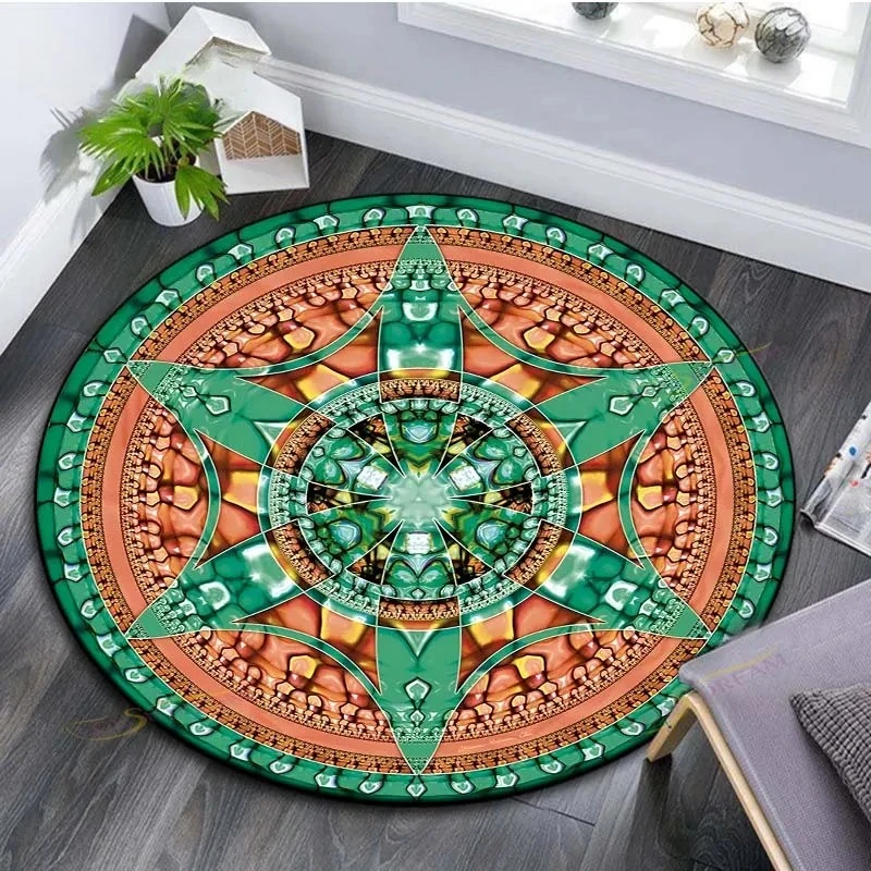 Mystic Sigil Magic Circle Round Rug Alchemy Gothic Print Floor Mat Chic Home Decor for Living Room Bedroom Gaming Indoor Space