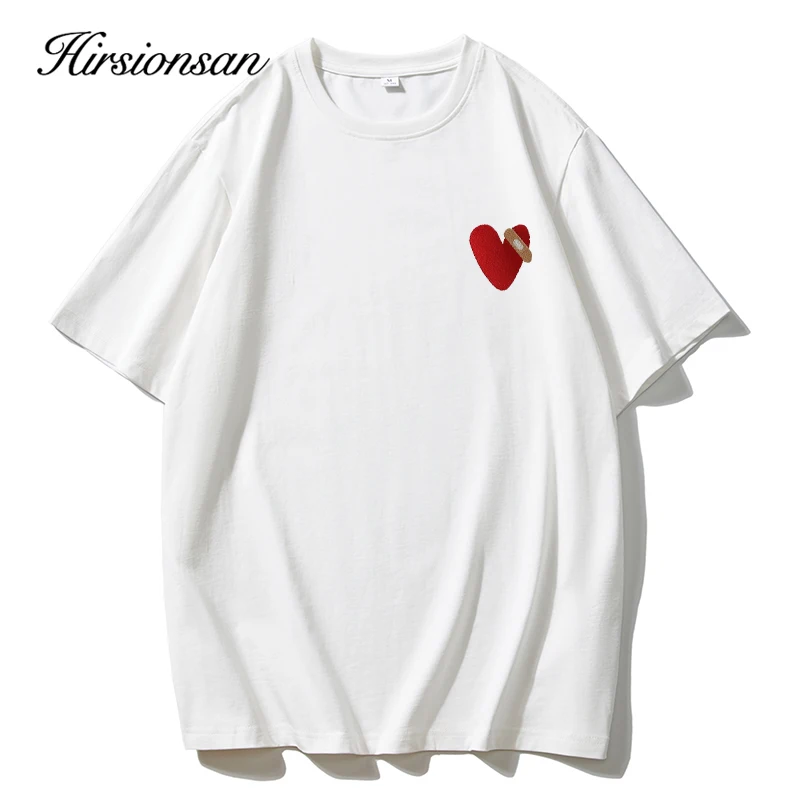 Hirsionsan Red Heart Graphic Printed T Shirt Women Summer Cotton Soft Short Sleeve Tee Female Oversized Higt Street Gothic Tops