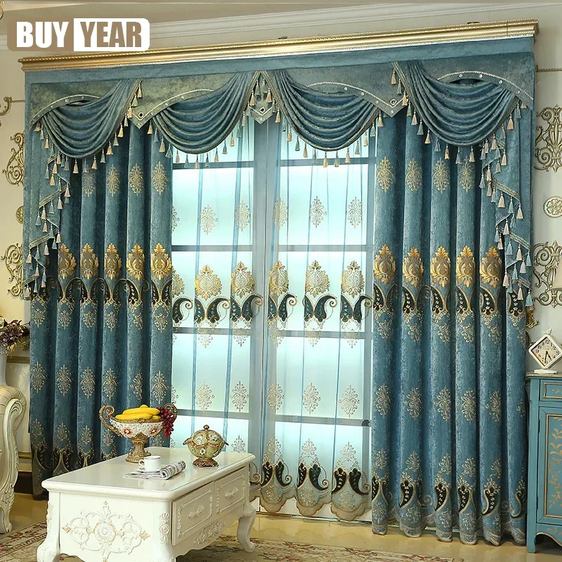 

Embroidery Villa High Shading Valance Tulle Window Decorate European Customized Curtains For Living Dining Room Bedroom Chenille