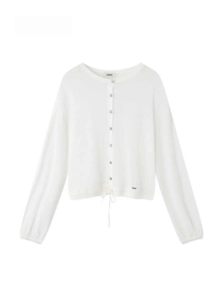 Indicia White Knitted Open Cardigan Women's Casual Style Regular Fit Long Sleeve Cotton Blend Spring Autumn Fashion