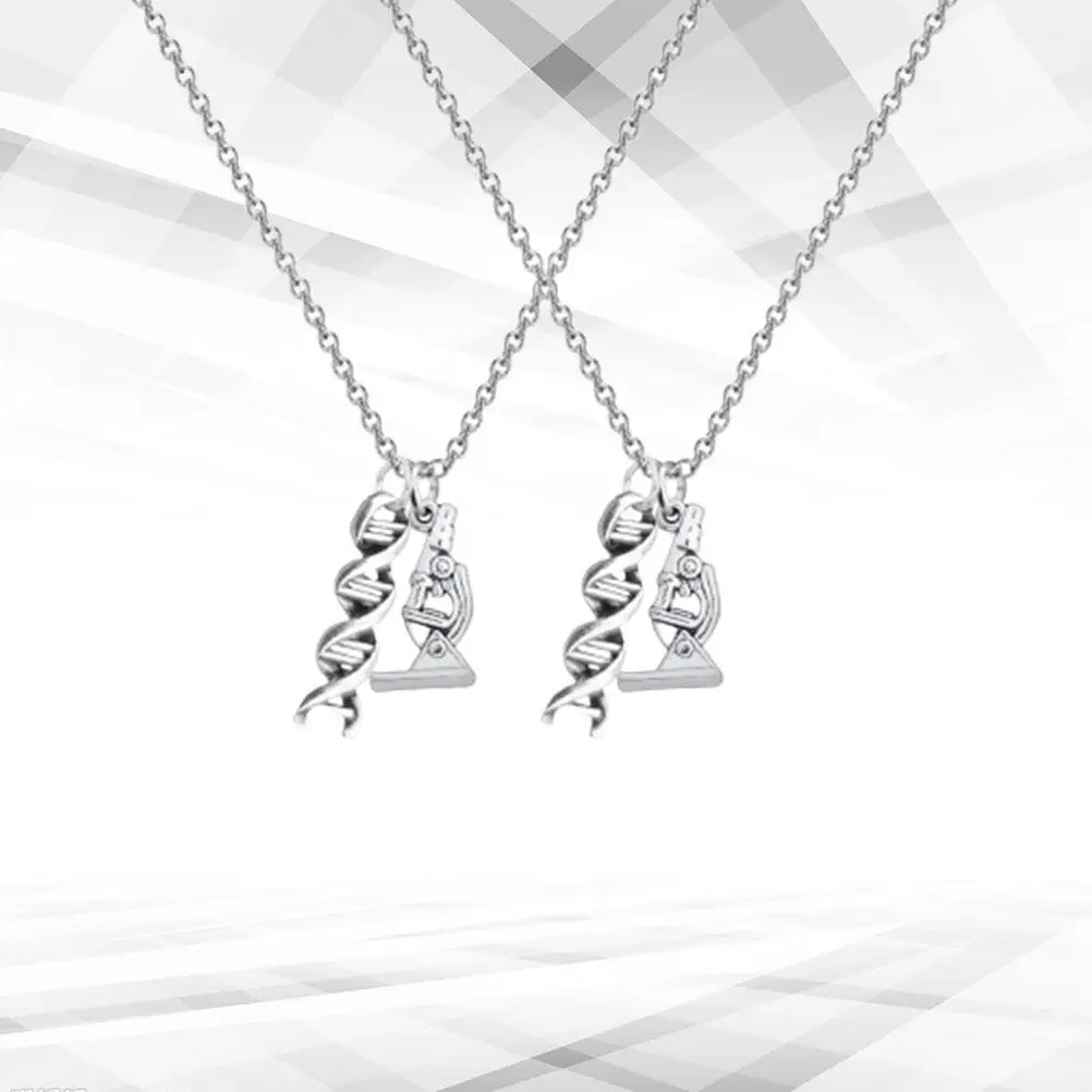 2Pcs Creative Microscope Necklace Pendant Alloy Jewelry Gift Graduation Souvenir Decoration Creative Necklace