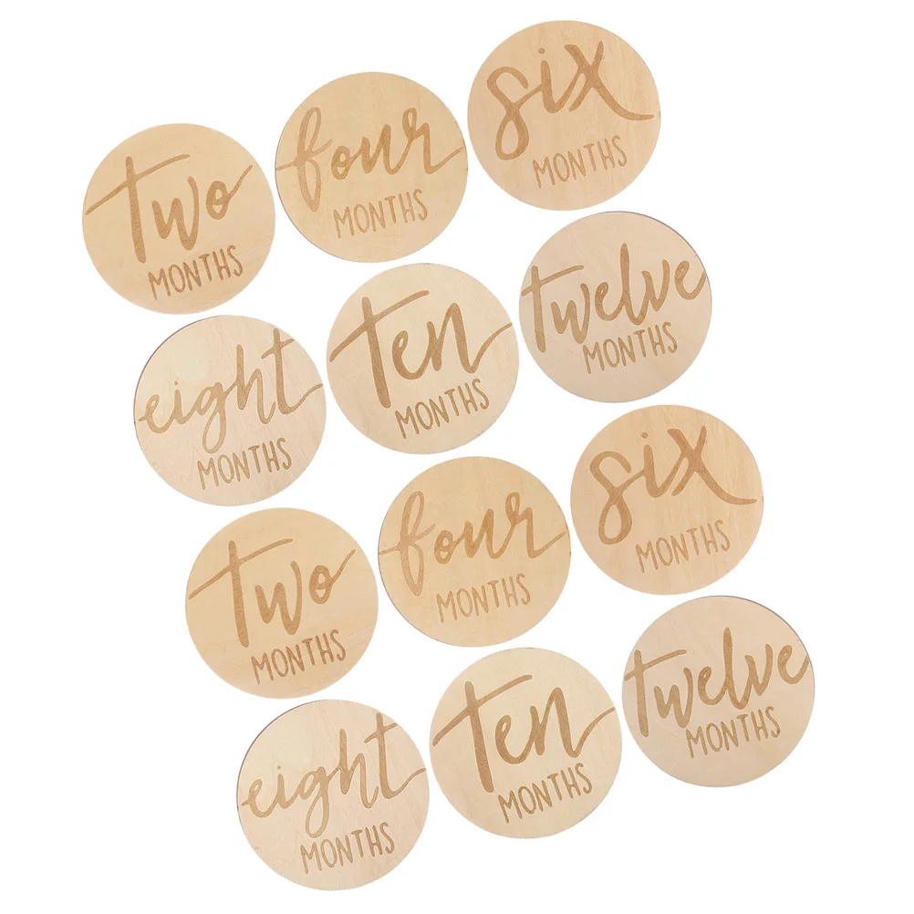 

12 Pcs Baby Monthly Milestone Signs Wooden Marker Round Discs Card Double Sided Month Photo Props Growth Record