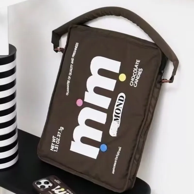 Ins Letter Print Laptop Bag MacBook Air Pro 16 Inch Large Capacity Laptop Sleeve Brown Shockproof Lightweight Shoulder Handbag