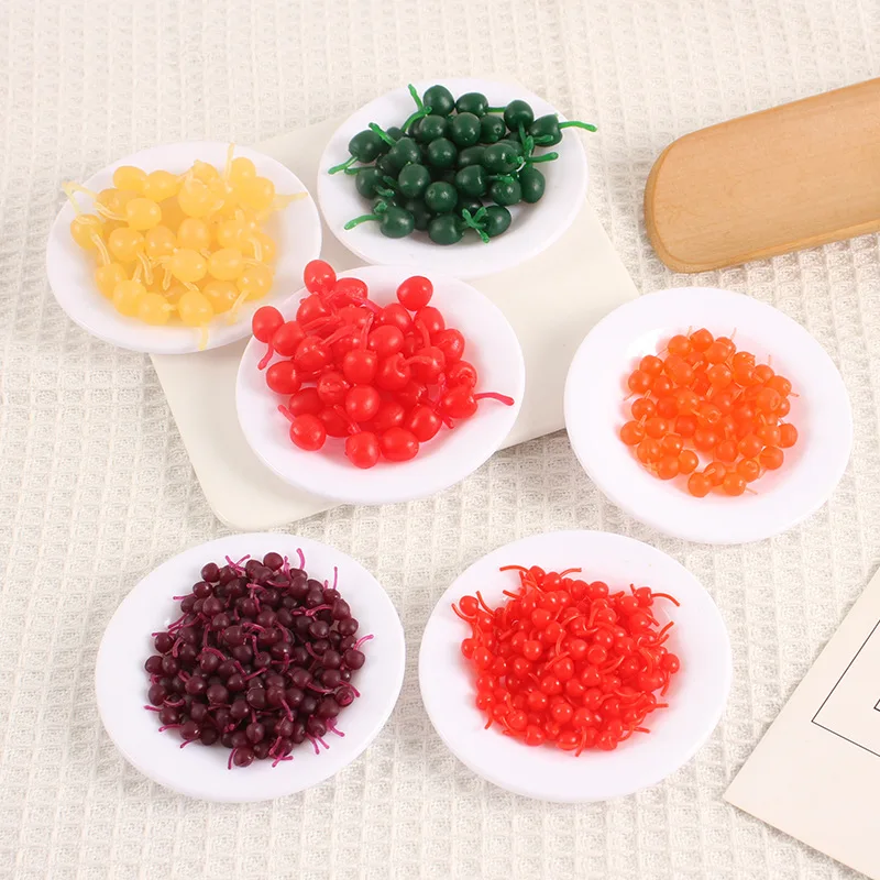 

50pcs Mini Cherry Fruit Colorful Cherry Food Play Fruit Miniature Doll Accessories Simulation Handmade DIY Toys Shooting Props