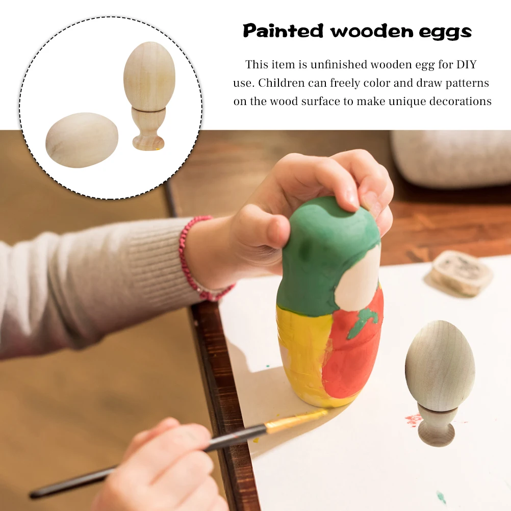 ชุดงานฝีมือไข่ไม้เปล่า 2 ชุด สำหรับเด็ก ระบายสีด้วยมือ ของตกแต่งไม้ ศิลปะสร้างสรรค์ เสริมสร้างทักษะการเรียนรู้ในวัยเริ่มต้น