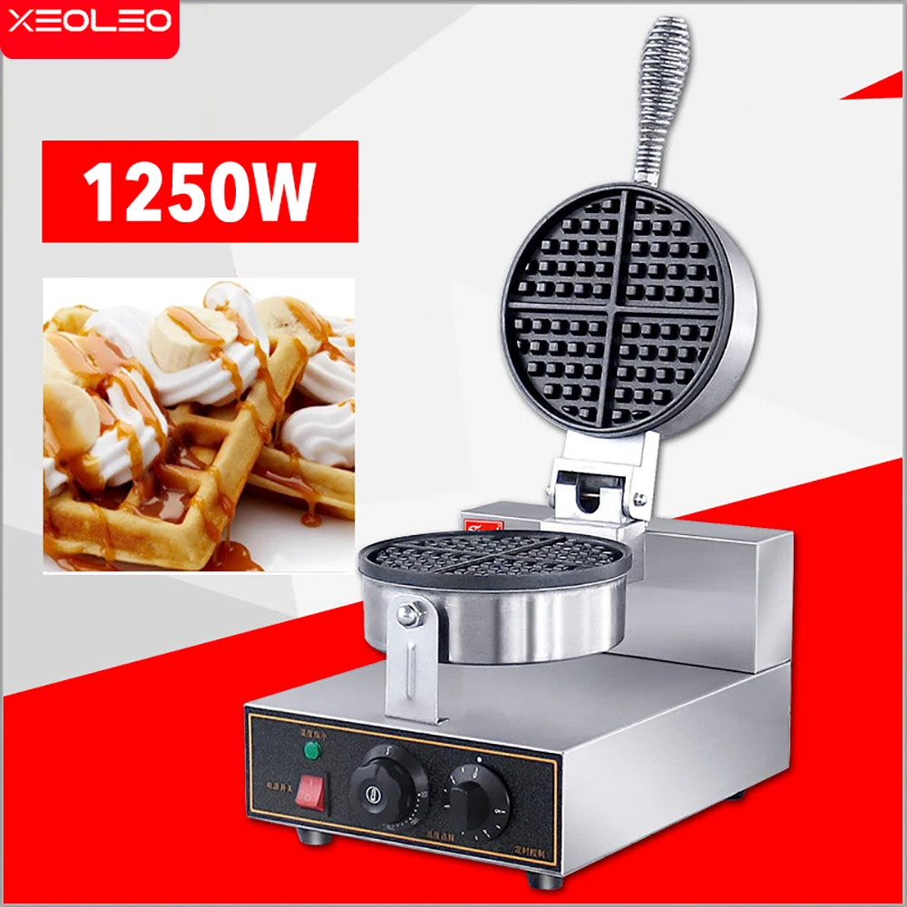 

XEOLEO 1250W Single Head Round Electric Waffle Maker Non-stick Coating Waffle Machine Bread/Sandwich Maker Kitchen Baking