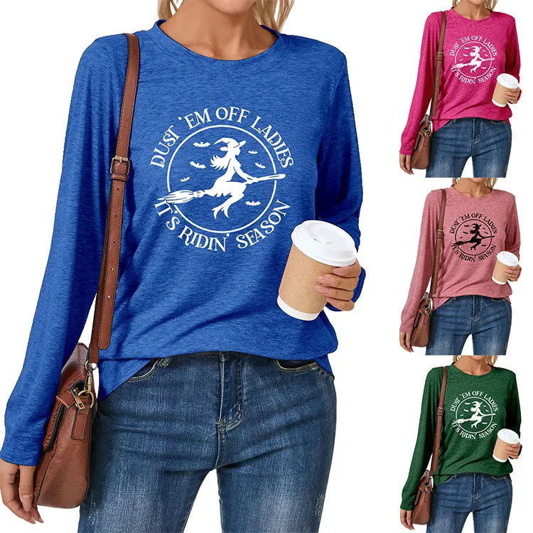 

dust'em off ladies' printed casual T-shirt Loose long-sleeved crewneck T-shirt with a stylish pullover top