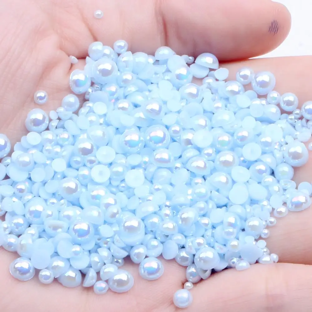 

1.5-12mm Light Blue AB Half Round Craft ABS Resin Pearls Flatback Scrapbooking Beads Appliques For Wedding Dress DIY Decorations