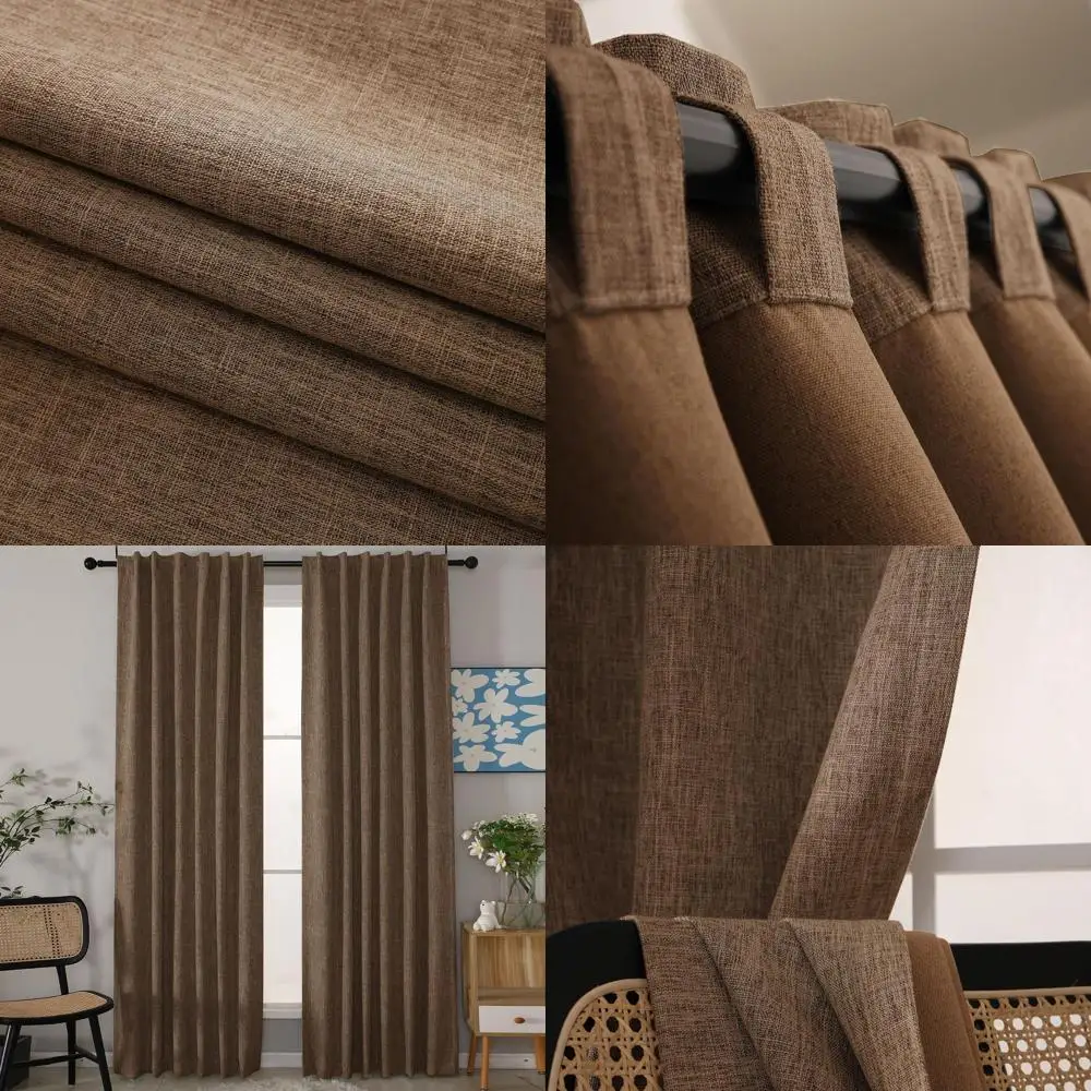 

Трехслойные шторы блэкаут под лен, 100% светонепроницаемые, с шумоподавлением, с креплением на петли и карманом для карниза, комплект из 2 шт., цвет шоколад, 52 дюйма