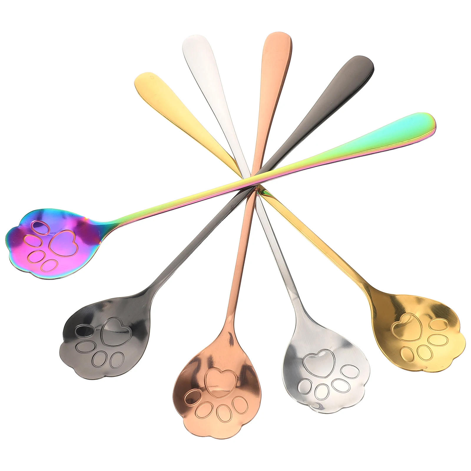 

5Pcs Cat Coffee Spoon Long Handle Stainless Steel Cat Paw Shape Stirring Spoon Dessert Ice Cream Sugar Tea Kitchen