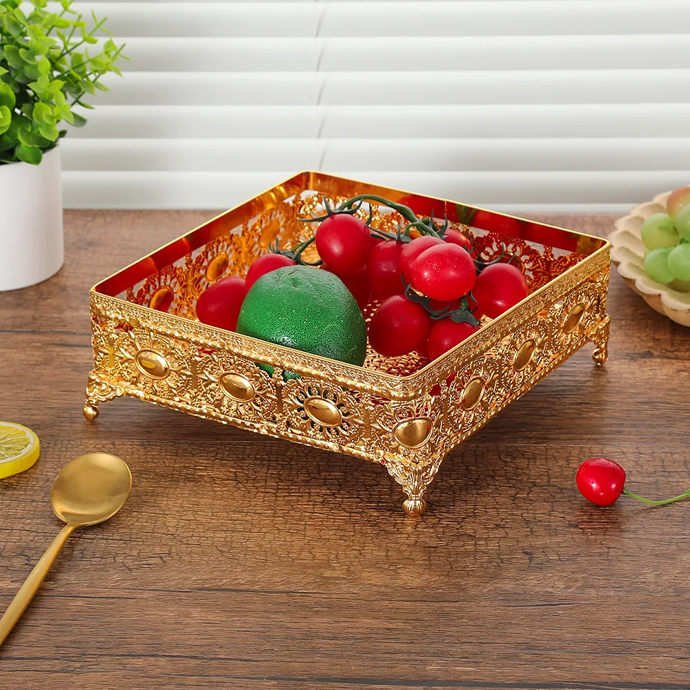 

Antique Style Tabletop Gold Textured Centerpiece Square Fruit Tray for Dining Living Room Home Décor