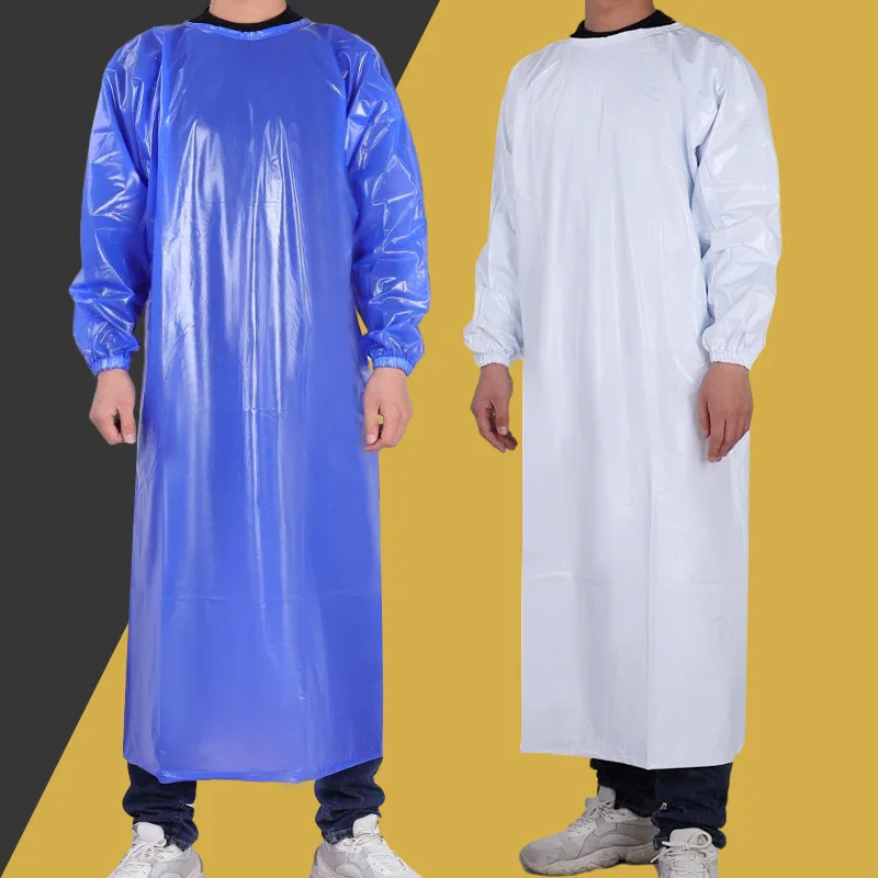 Simple waterproof and oil proof apron, lengthened overalls, wearable overalls, anti wearing PVC apron for aquatic slaughter