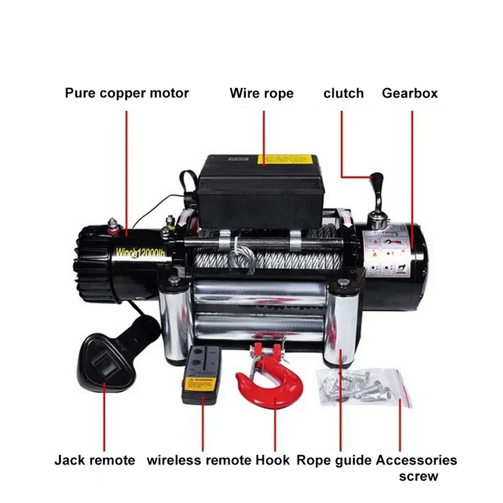 Imagem -06 - Electric Atv Recovery Winch Kit Controle Remoto Hoist Winch Block Resgate de Lama Praia Hauling Ferramenta Trailer Caminhão Carro dc 12v 4000lbs