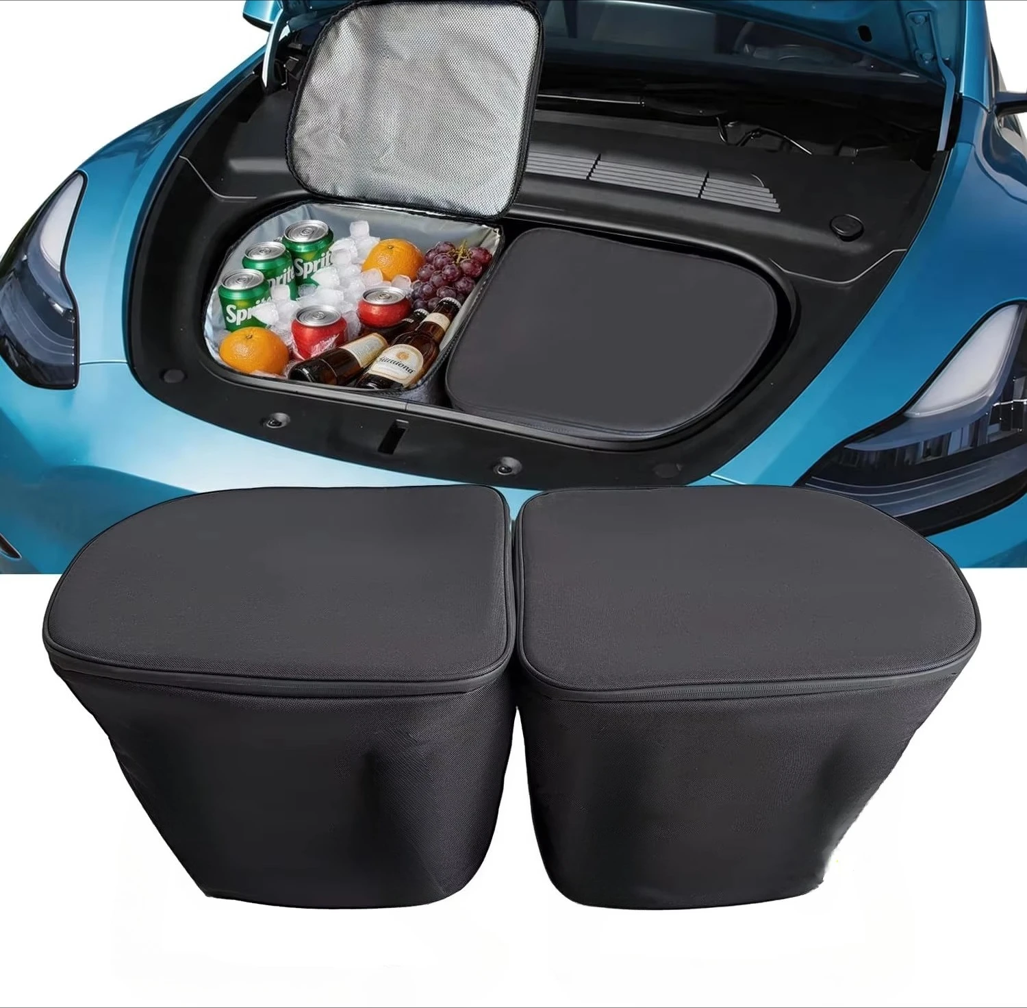For Tesla Model 3 Y 1 Pair Frunk Cooler Organizer Insulated Waterproof Front Trunk Storage Bag with Straps Cooler Insulated Bag