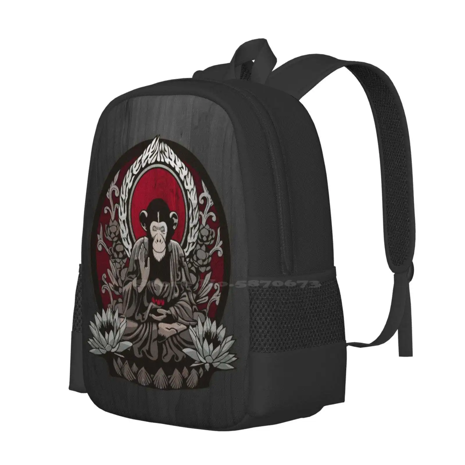 Zen Sapience Pattern Design Bagpack School Bags Zen Monkey Buddhist Chimp Buddha Spiritual Meditation