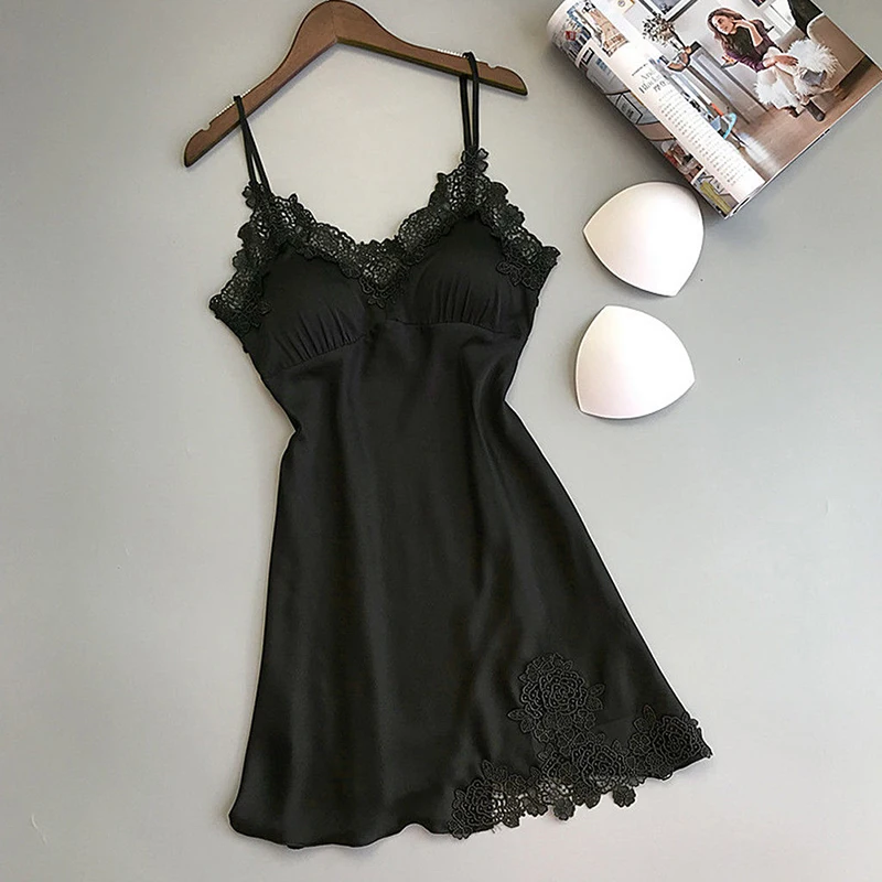 Lencería Sexy para mujer, vestido de encaje de seda, picardías, camisón, ropa de dormir