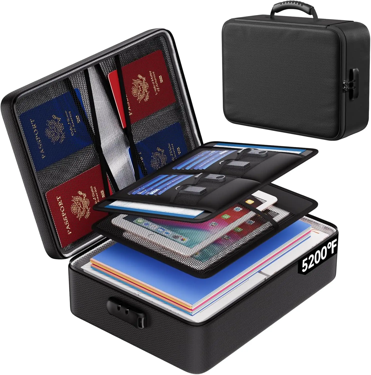 

Fireproof Document Bag with Lock, Upgraded Heat Insulated Fireproof Box 8 Layers File Organizer, Portable Home Travel Safe