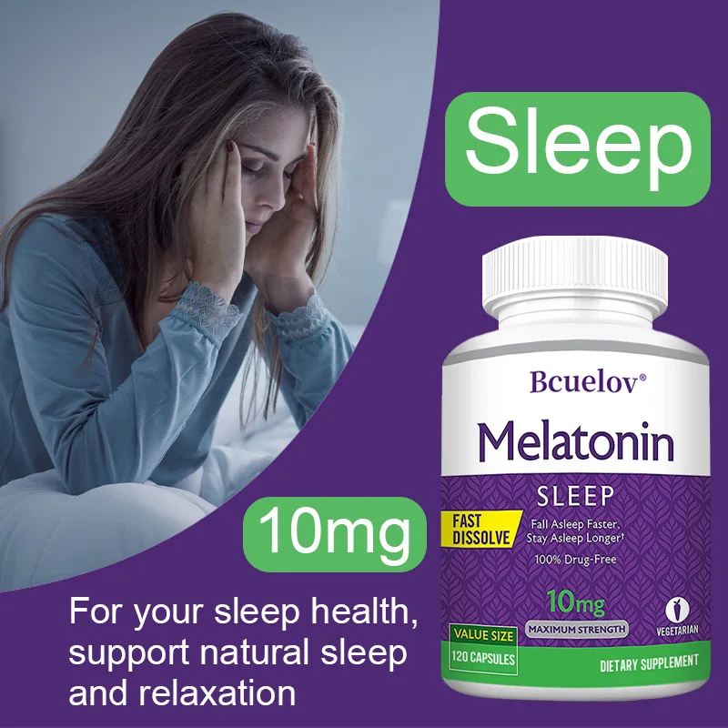 Bcuelov  Melatonin 10 Mg, Sleep Dietary Supplement, 120 Capsules - Healthy Sleep