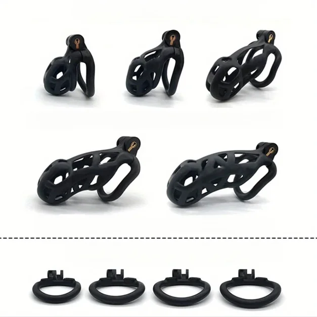5 Sizes Male Chastity Cock Cage with 4 Rings and Belt Penis Sleeve Cockrings Erotic Urethral Lock Bondage Sex Toys for Men
