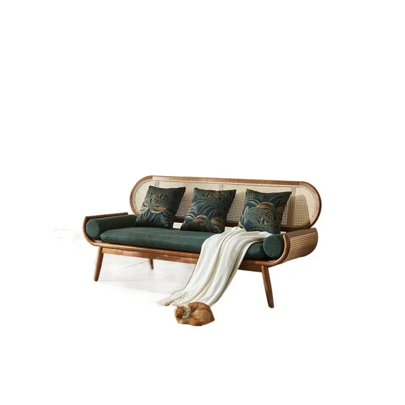 

All solid wood real vine sofa three-person small apartment simple modern homestay living room leisure sofa chair