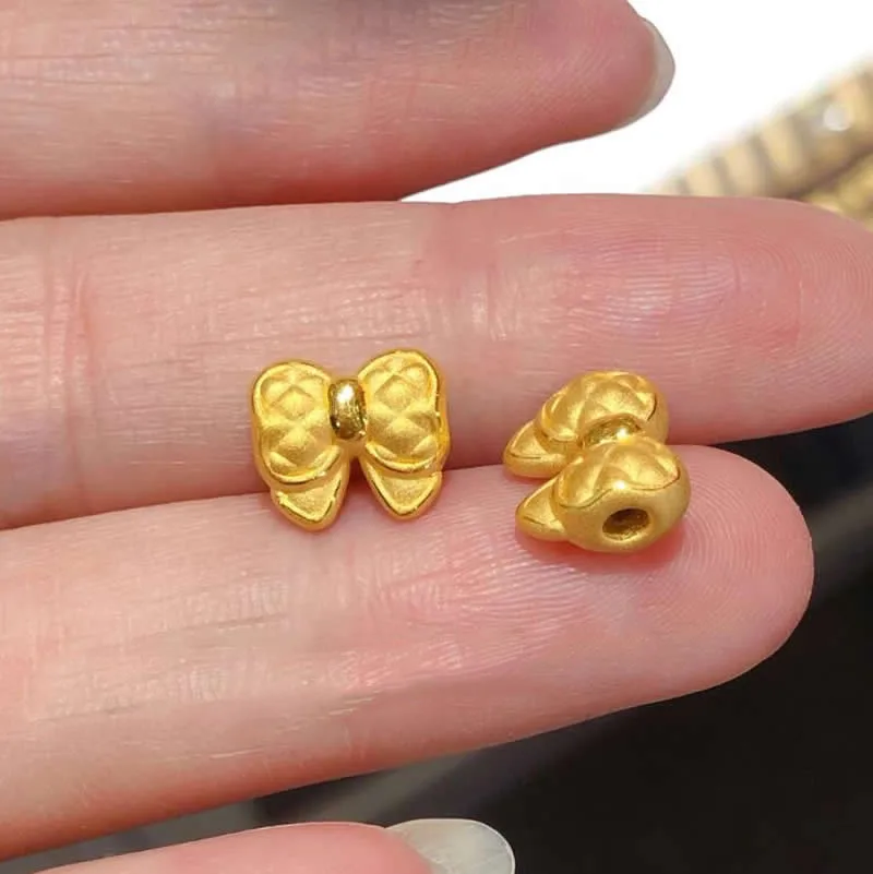 

Новые бусины из желтого золота 24 карата 999 пробы, 3D бусины с милым бантом, 1 шт.