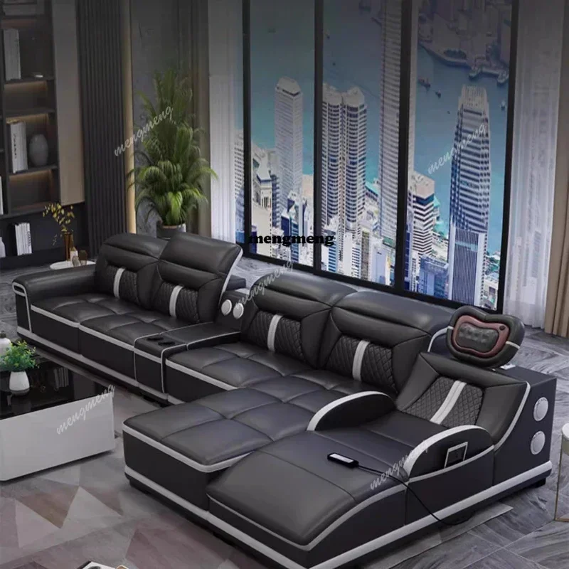Asmt49Multifunction Modern Sofas Genuine Leather Minimalist Electric Apartment Living Room Sofas Massage Comfortable Muebles urn