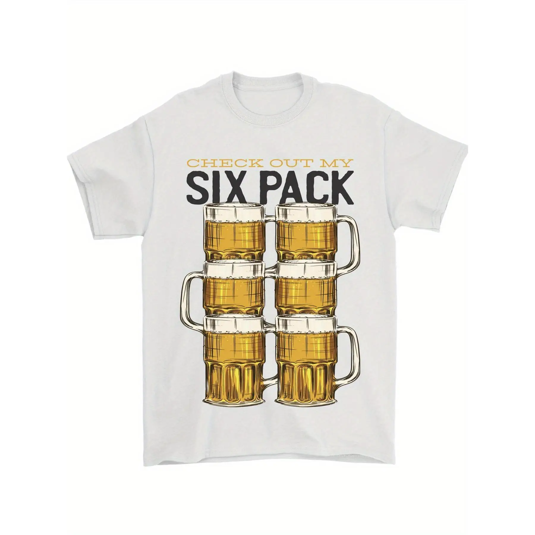 

Unisex Funny Beer T-shirt, Humorous "Check Out My Six Pack" Graphic Tee, Witty Drinking Joke Casual Top