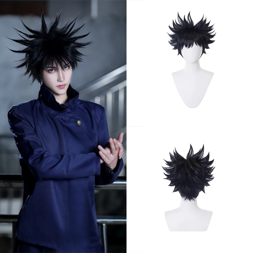عالية الجودة أنيمي Jujutsu Kaisen Fushiguro Megumi تأثيري الشعر الاصطناعية 14 بوصة أسود قصير الشعر رقيق شعر مستعار مقاومة للحرارة
