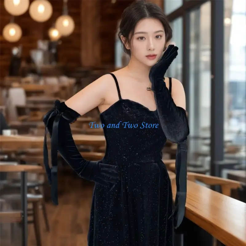 HX6F قفازات شريطية طويلة طول الكوع قفازات طويلة للسهرة كم اليد للنساء حفلات السهرة وحفلات الزفاف #2