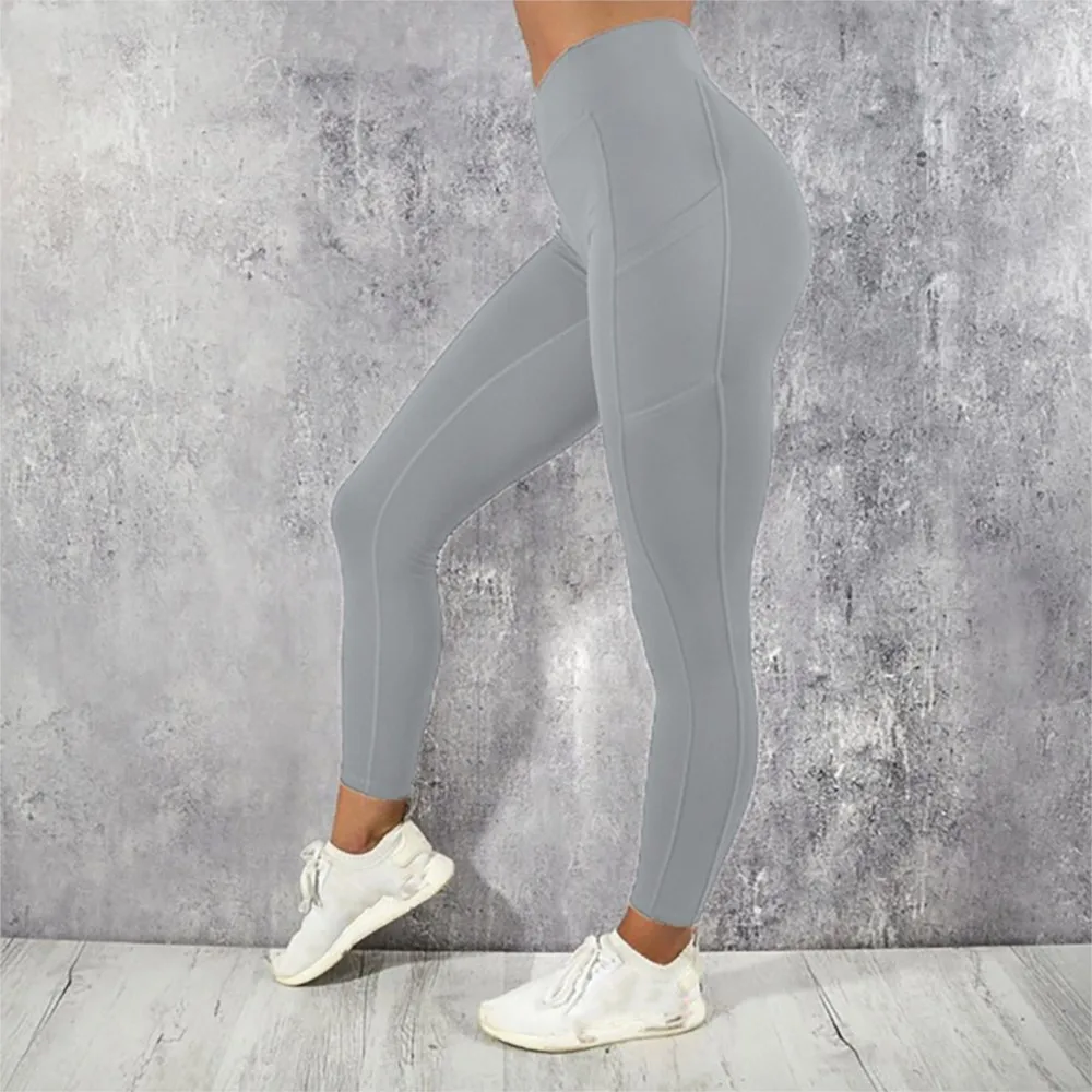 Yoga Running Solid Color Fitness Pants Spring Summer New Women's Side Mobile Phone Pocket Sports Yoga Pants Pantalones De Mujer