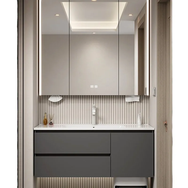 

Подметальный робот, шкаф для ванной комнаты, комбинированная керамическая встроенная раковина, унитаз, умывальник, умывальник через верхнее зеркало