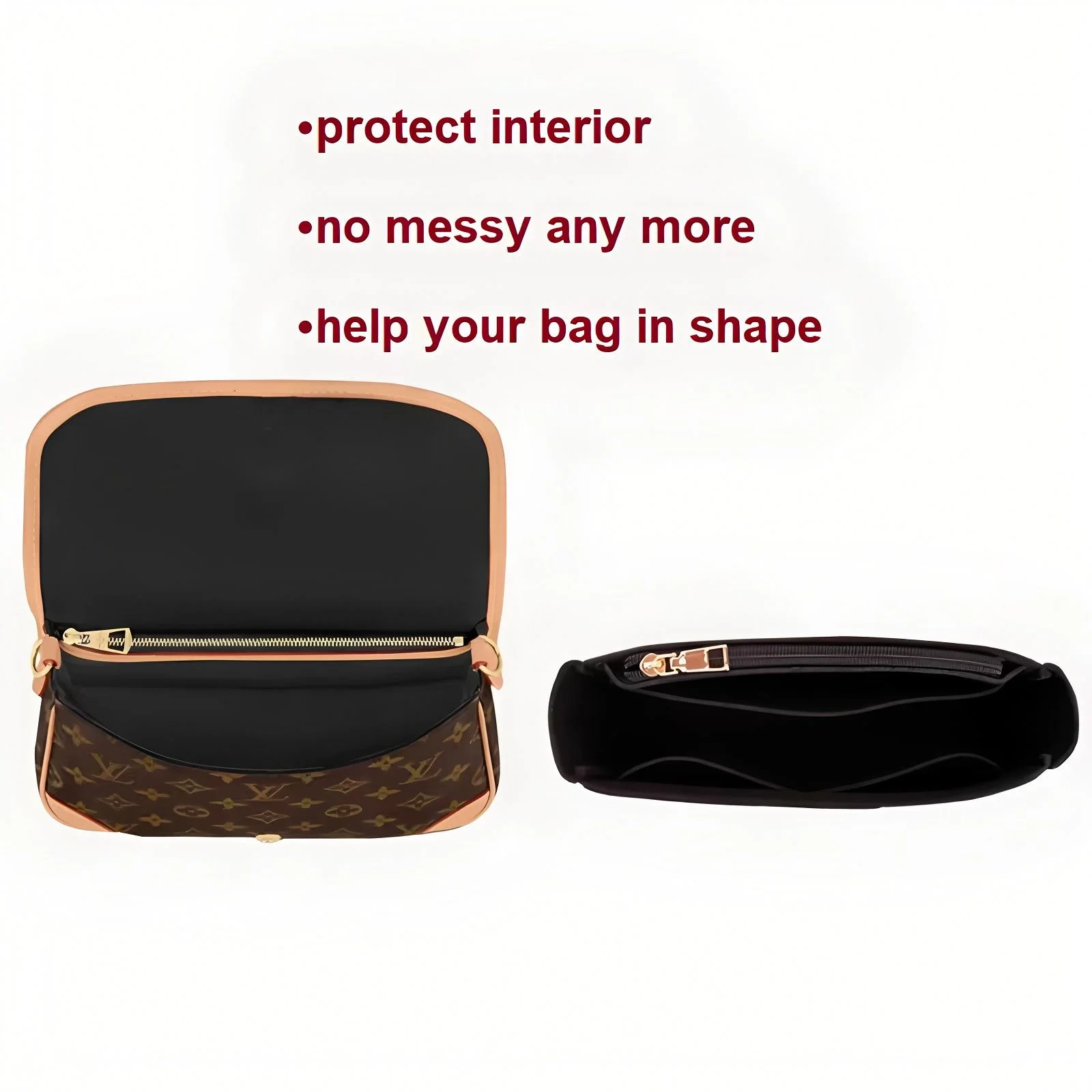 Messenger Bag Organizer Insert Fit Diane Felt Handbag Liner Zipper Pocket Purse Inner Storage Shaper Divider