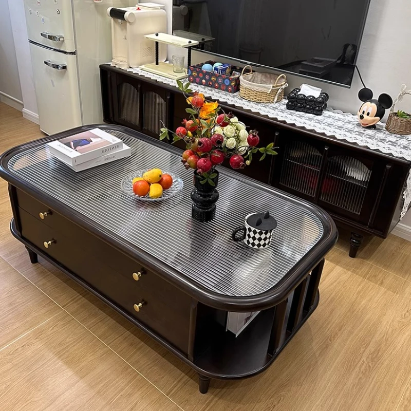 

American all-solid wood coffee table TV cabinet, combined home living room, tea table retro, small apartment French style