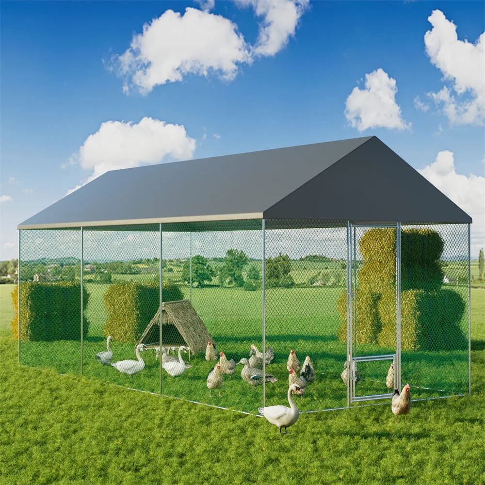 

Large Metal Chicken Coop Walk-In Chicken Run Hen Poultry Cage