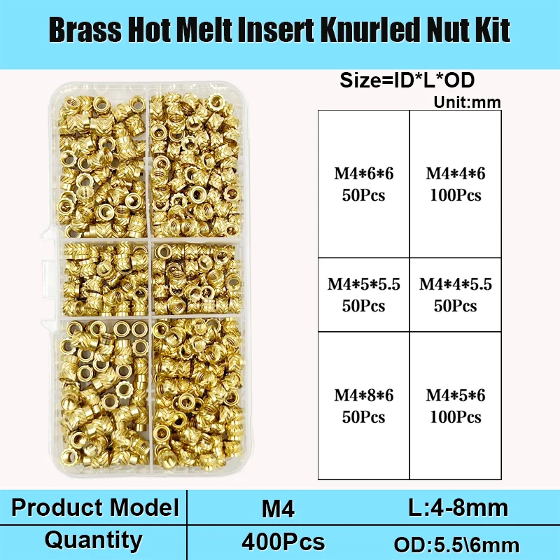 M2 m2, 5 m3 m4 m5 m6 m8 Messing-Wärmeeinsatzmutter-Kit Heiß schmelze Rändel gewinde Wärme spritzguss Einbettung Kupfer mutter mit 3D-Druck – Detail 12