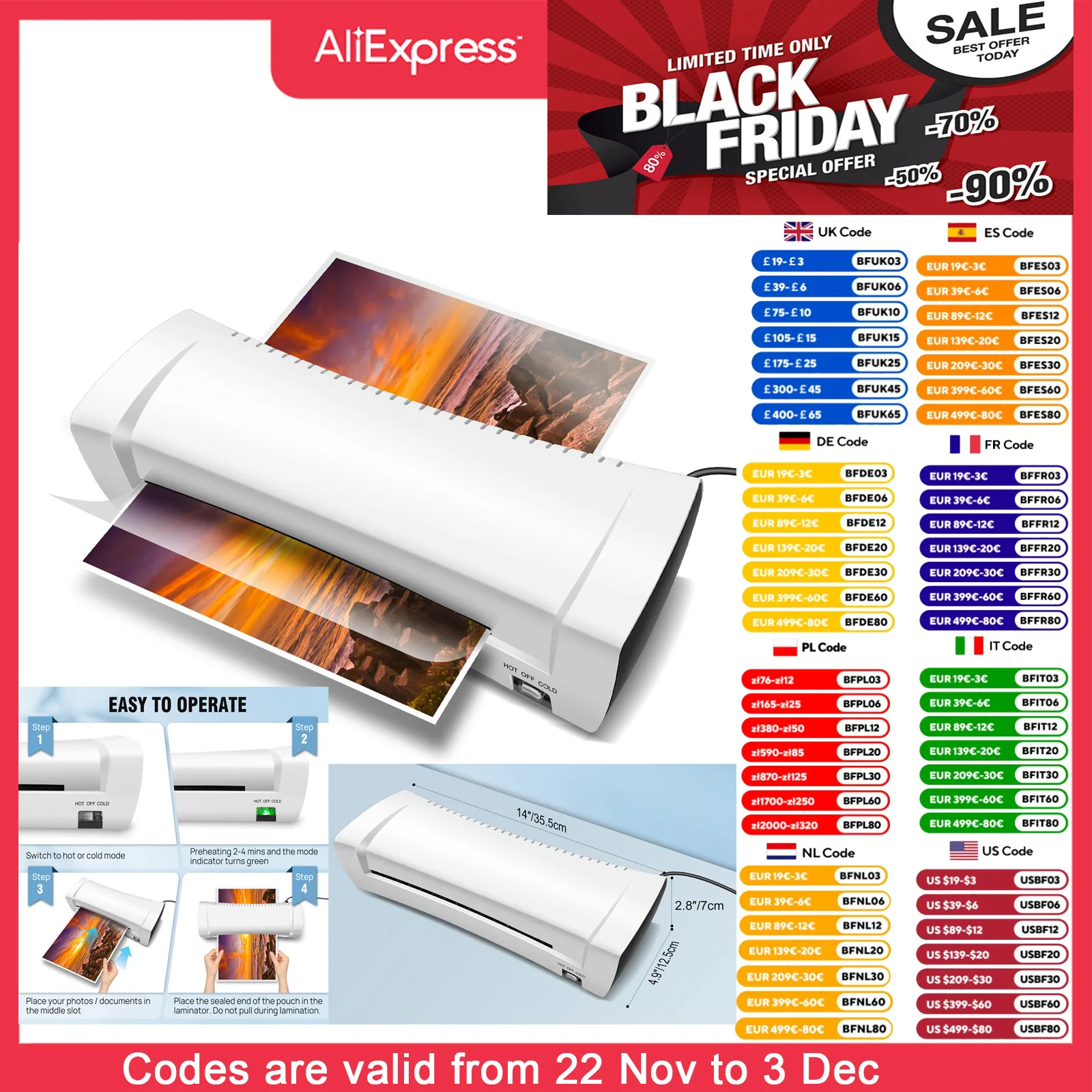 DayPlus A4/A5/A6 Thermal Laminating Machine Compact Lightweight A4 Laminator with Hot and Cold Settings, 3-4min Quick Warm-up