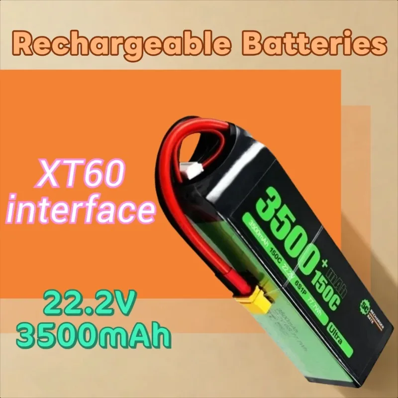 

XT60 22.2V 3500mAh 6S 150C LIPO Battery for RC Helicopter Quadcopter FPV Racing Drone Rechargeable Battery