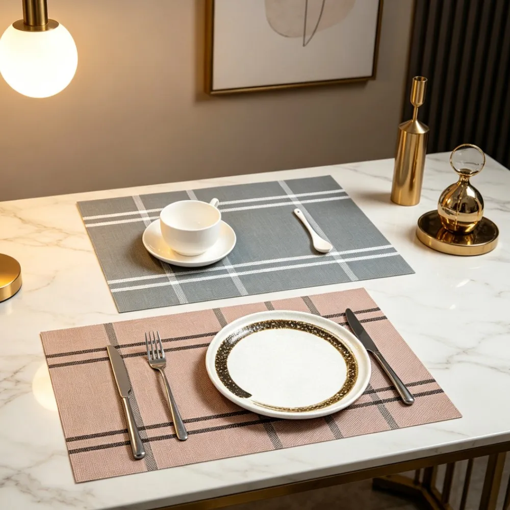 1/4/6/10PCS PVC Rectangle Table Mats Stripe Design Durable Waterproof Heat Resistant Placemats for Dining Home Hotel Banquet
