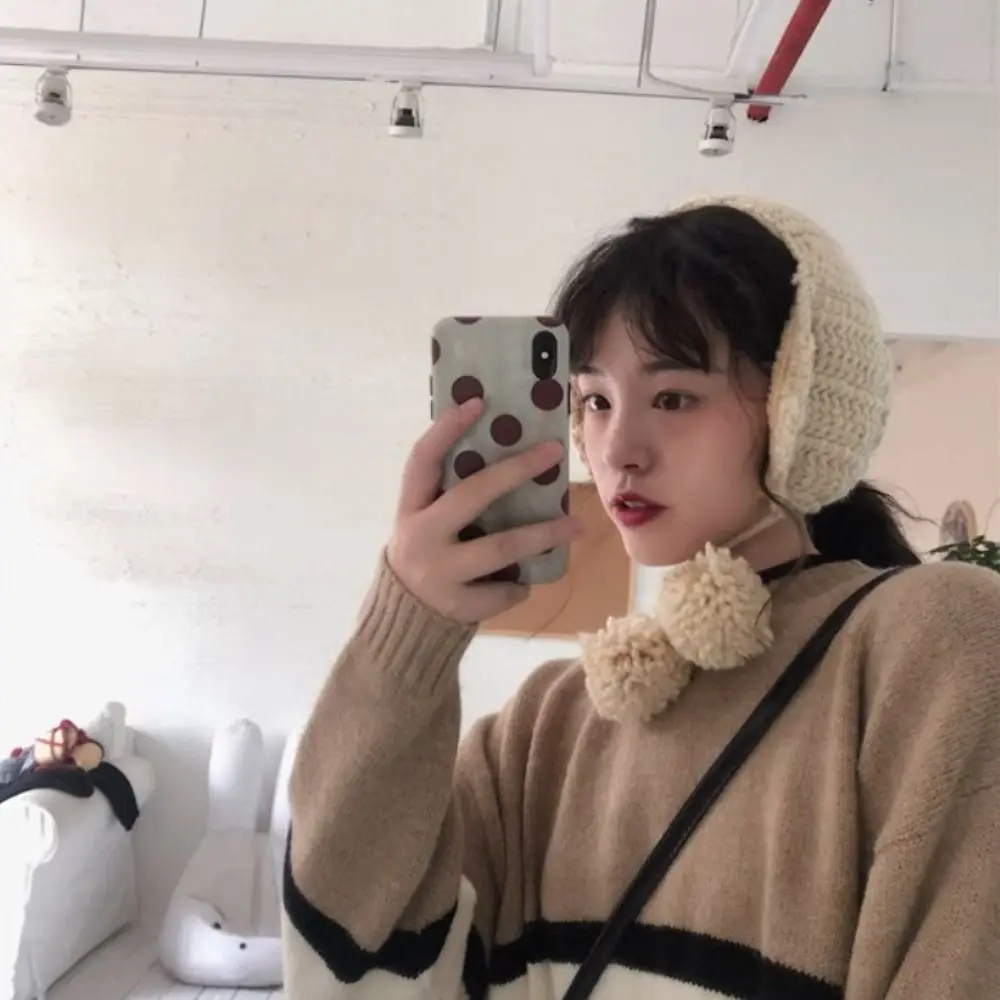 Y2k earmuff mewah gaya Korea Chic tebal lembut hangat JK Earflap rajutan berkendara luar ruangan musim dingin penutup telinga gadis