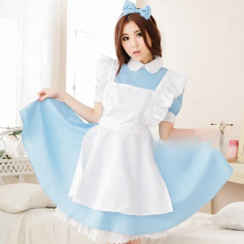 Halloween Cosplay Costumes Alice\'s Wonderland Super Cute Maid Dress Water Blue Maid Dress COS Anime Costume Performance Dress