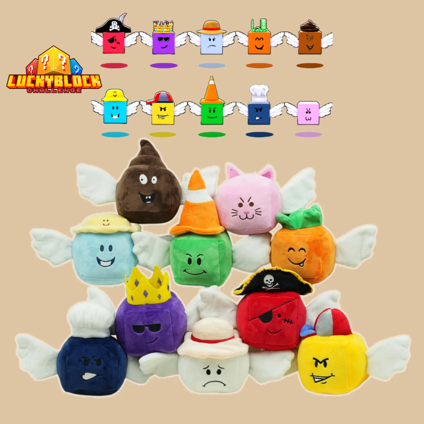 Lucky Block Red Pirate Plush Toy Soft Stuffed Fabric Plush With White Wings Pirate Hat Decorative Toy For Collectors Gift