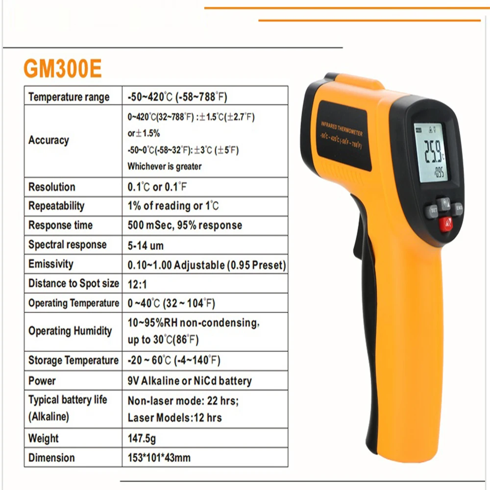 RZ الأشعة تحت الحمراء ميزان الحرارة عدم الاتصال عالية الدقة LCD يده مقياس الحرارة GM300E -50-420 ℃/ -58 -788 ℃ لا أداة الاتصال
