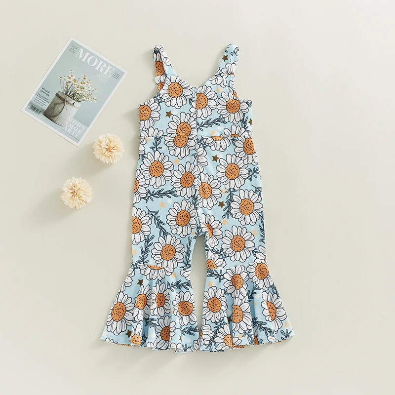 

Kid Baby Floral Bell Bottoms Jumpsuit Summer Bib Overalls Romper Sleeveless Halter Romper Daisy