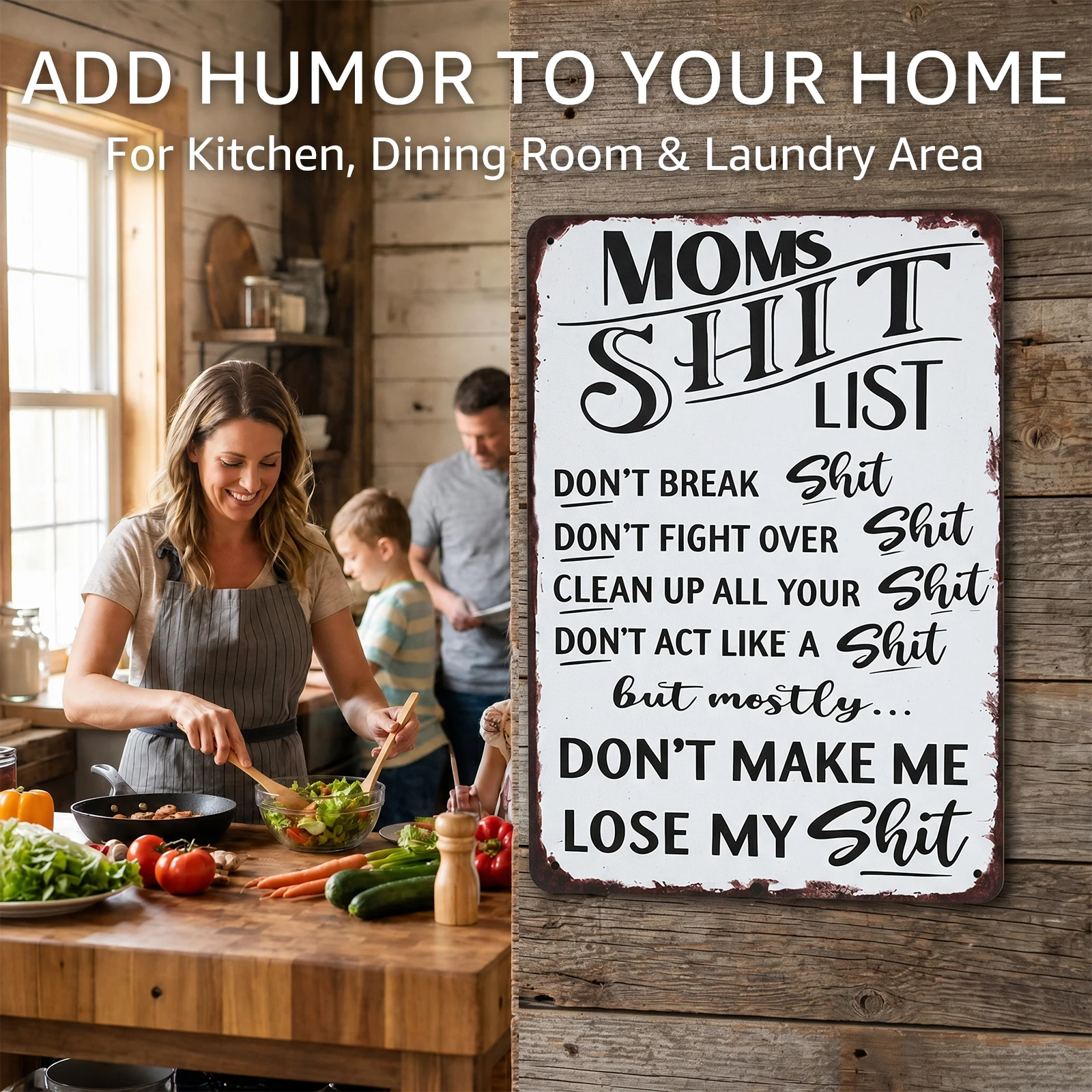 Moms Shitlist Sign Funny Mom List Wall Decor Metal Sign with Pre Drilled Holes for Kitchen Living Room Bedroom Laundry Room