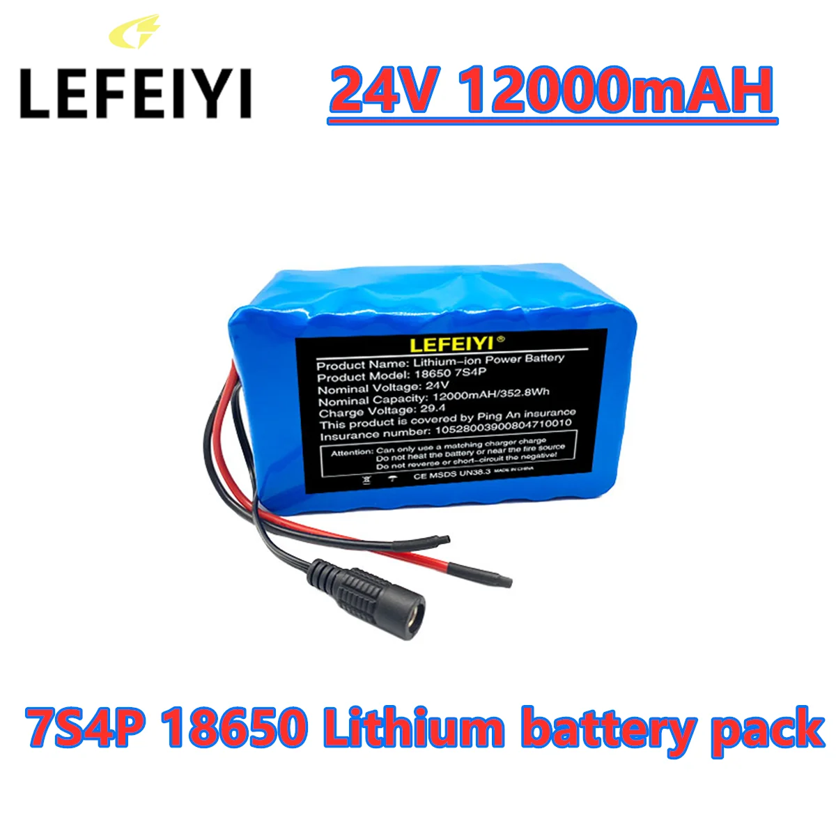 LEFEIYI 24V 7S4P 12000mAh High Power 12AH 18650 Lithium Battery Pack with BMS 29.4V