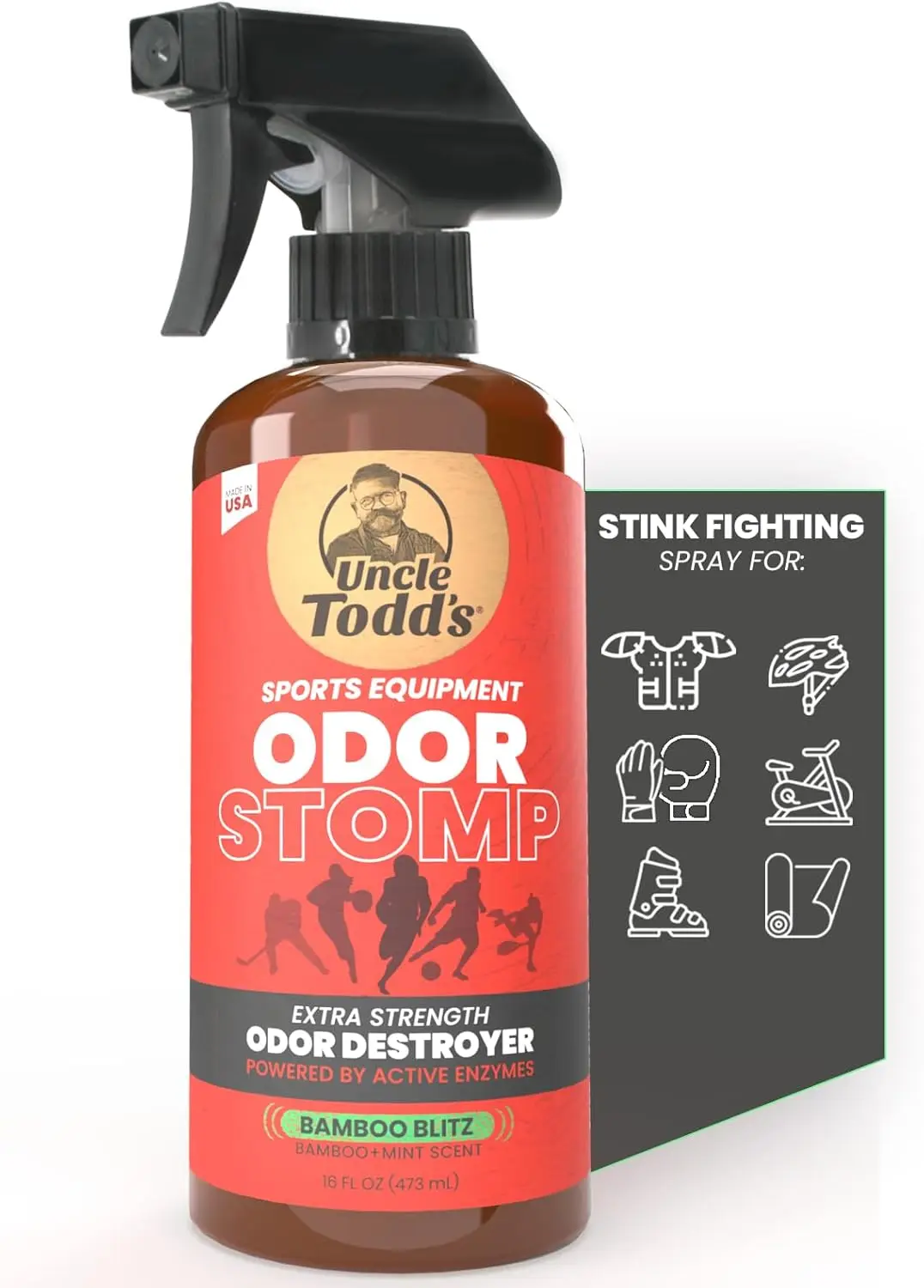 Spray Eliminador de Olores Extra Fuerte para Ropa Deportiva - Desodorante Enzimático para Fútbol, Hockey, Bolsas de Gimnasio - 16 oz
