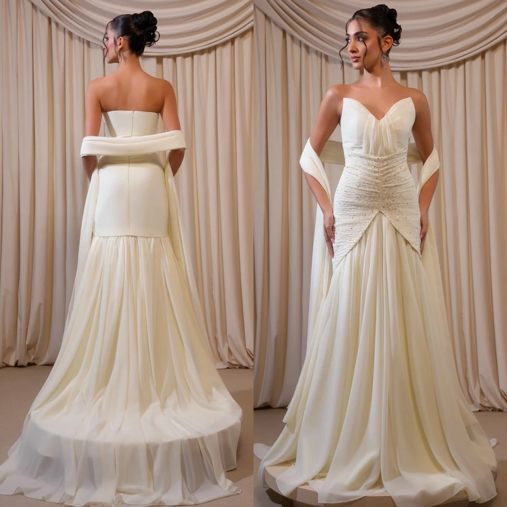 Maßgeschneidertes, trägerloses, ärmelloses, elegantes Abendkleid in A-Linie, zarte, maßgeschneiderte Anlasskleider, klassisches modisches Partykleid